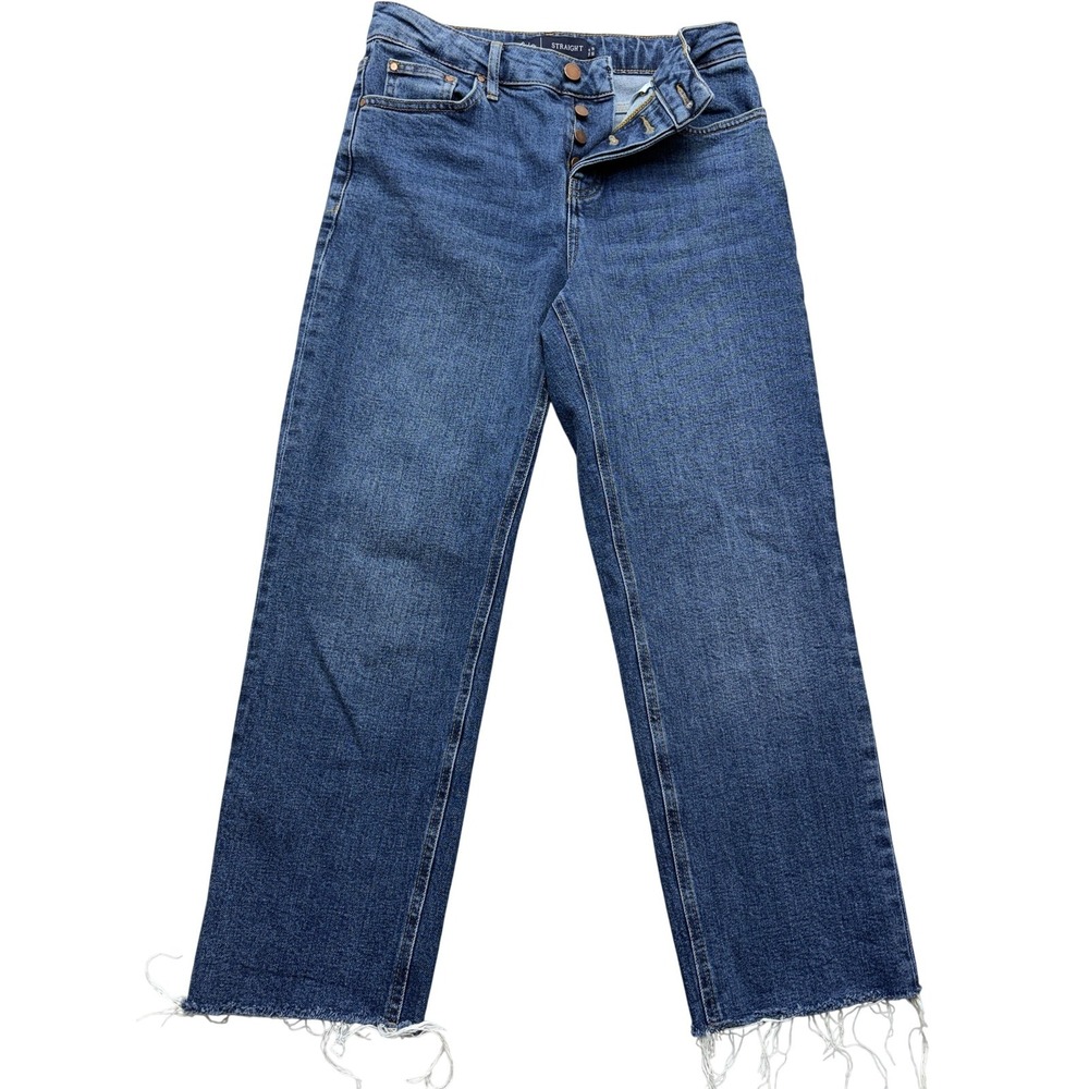Boden Womens Straight Crop Jeans 2P High Rise‎ Raw Hem Medium Wash Blue 27x25
